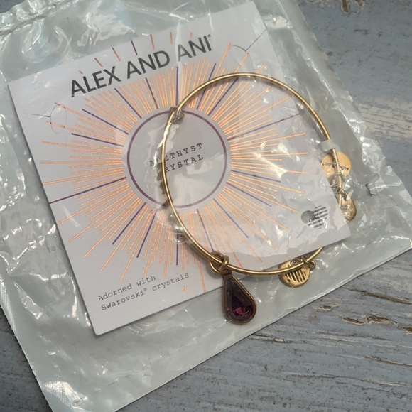 NEW Alex & Ani Swarovski Amethyst Crystal Gold Bangle Bracelet NWT - Picture 2 of 5